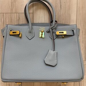 Women’s genuine luxury Satchel with Gold Hardware in powder blue togo leather